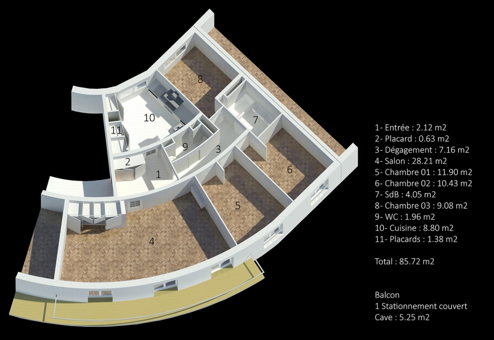 MELLINET, T4 avec balcon et parking ..